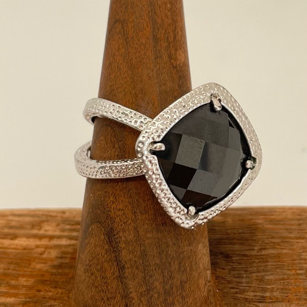 3 For 10 Silver Toned With Black Stone Cocktail Ring Sz 7 6$